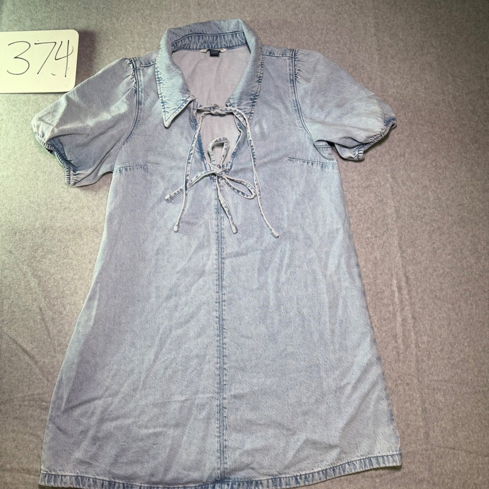 American Eagle Light Wash Denim Tie Front Mini Dress XS Short Sleeve Boho